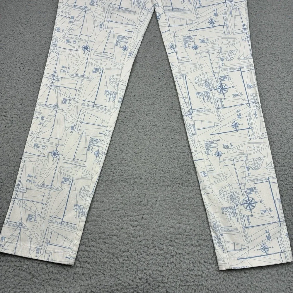 Vineyard Vines Breaker Pants Men's 32x32 White Nautical Print Straight Leg NWT